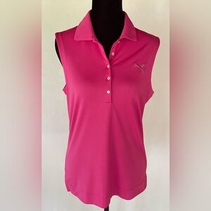 Puma Pink Sleeveless Polo Tank Top Fitted Buttoned